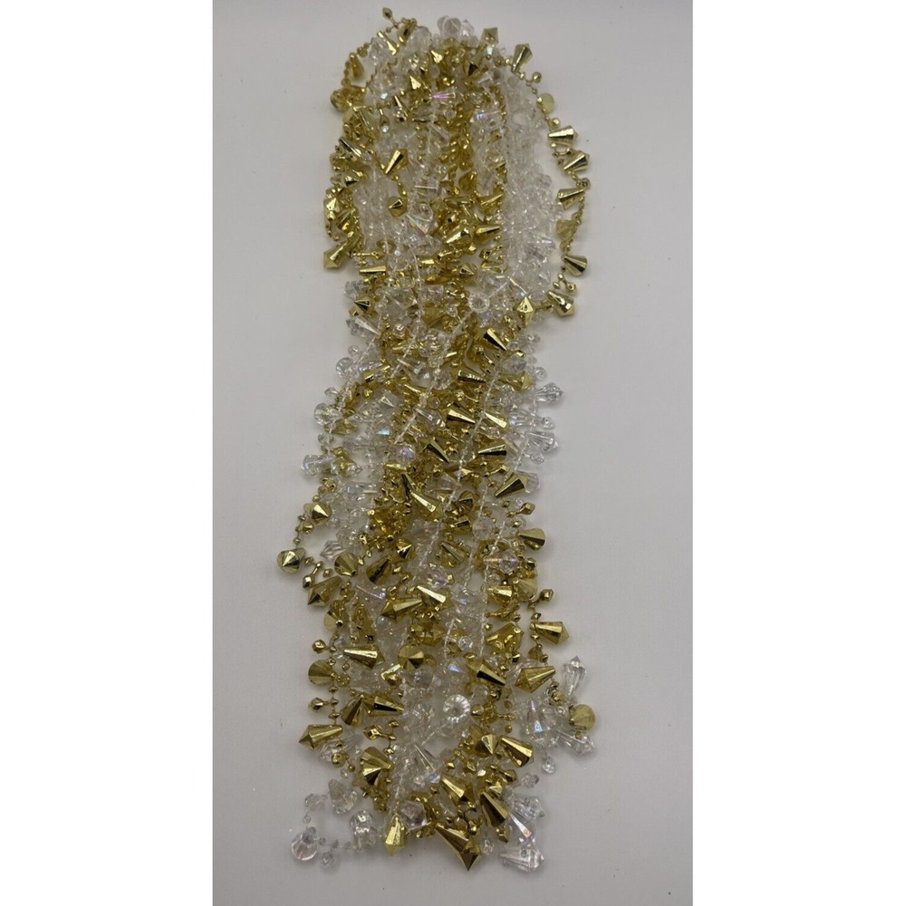 Gold & Iridescent Dual Strand Bead Garland Christmas Decor Lot Of 7 - 63 Feet